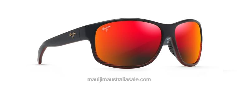 Kaiwi Channel Polarized Wrap Sunglasses Maui Jim TVVRT155 Burgundy Stripe/HAWAII LAVA