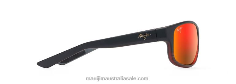Kaiwi Channel Polarized Wrap Sunglasses Maui Jim TVVRT155 Burgundy Stripe/HAWAII LAVA