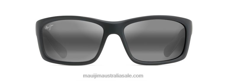 Kanaio Coast Polarized Wrap Sunglasses Maui Jim TVVRT423 Matte Soft Black with White and Blue/Neutral Grey