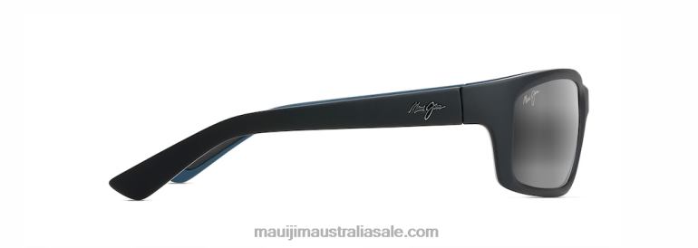 Kanaio Coast Polarized Wrap Sunglasses Maui Jim TVVRT423 Matte Soft Black with White and Blue/Neutral Grey