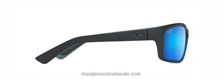 Kanaio Coast Polarized Wrap Sunglasses Maui Jim TVVRT424 Matte Translucent Blue Black with Stripe/Blue Hawaii