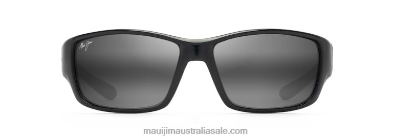 Local Kine Polarized Wrap Sunglasses Maui Jim TVVRT369 Shiny Black with Grey and Maroon/Neutral Grey