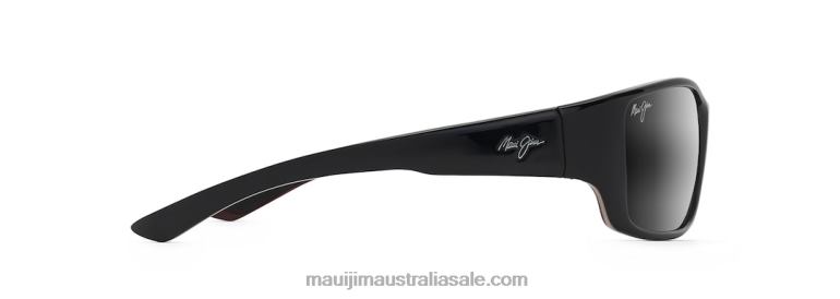 Local Kine Polarized Wrap Sunglasses Maui Jim TVVRT369 Shiny Black with Grey and Maroon/Neutral Grey