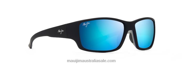 Local Kine Polarized Wrap Sunglasses Maui Jim TVVRT370 Soft Black with Sea Blue and Grey/Blue Hawaii