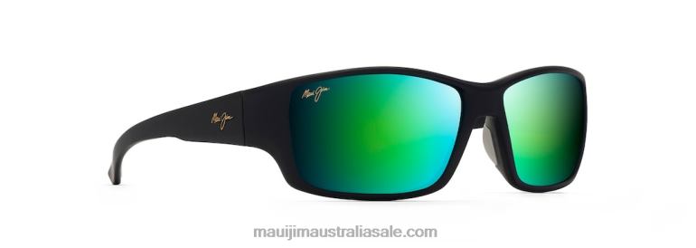 Local Kine Polarized Wrap Sunglasses Maui Jim TVVRT371 Soft Black with Dark Transparent Green and Light Transparent Grey/Green