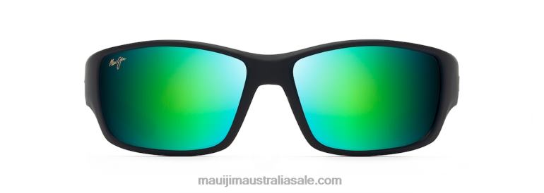 Local Kine Polarized Wrap Sunglasses Maui Jim TVVRT371 Soft Black with Dark Transparent Green and Light Transparent Grey/Green