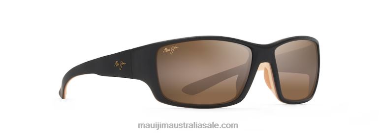 Local Kine Polarized Wrap Sunglasses Maui Jim TVVRT372 Matte Dark Transparent Brown with Tan and Cream/HCL Bronze