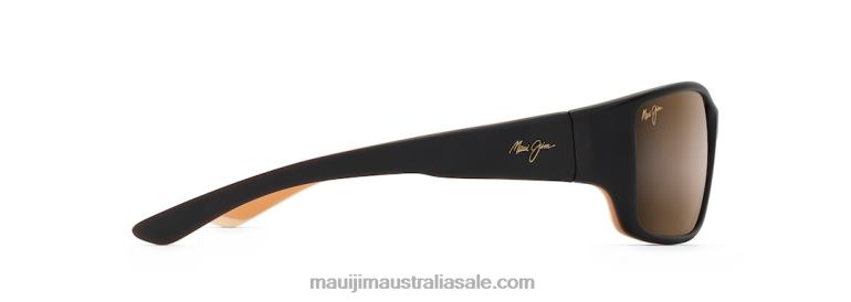 Local Kine Polarized Wrap Sunglasses Maui Jim TVVRT372 Matte Dark Transparent Brown with Tan and Cream/HCL Bronze