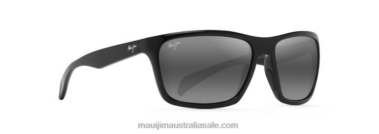 Makoa Polarized Wrap Sunglasses Maui Jim TVVRT338 Gloss Black/Neutral Grey
