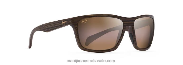 Makoa Polarized Wrap Sunglasses Maui Jim TVVRT341 Matte Brown Wood Grain/HCL Bronze