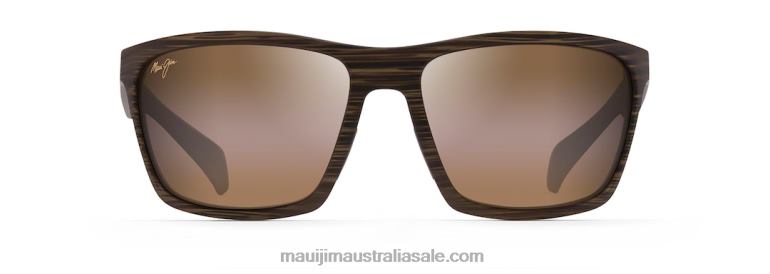 Makoa Polarized Wrap Sunglasses Maui Jim TVVRT341 Matte Brown Wood Grain/HCL Bronze