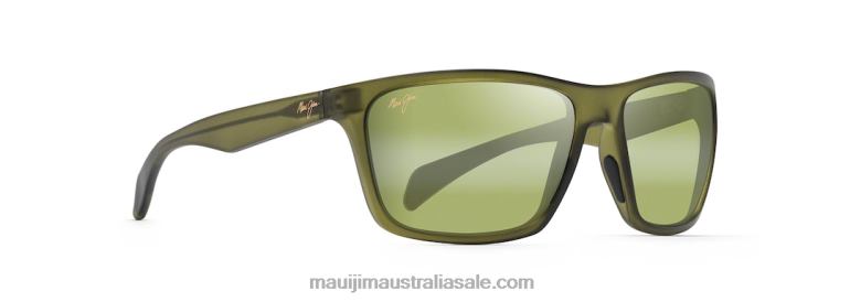 Makoa Polarized Wrap Sunglasses Maui Jim TVVRT342 Matte Translucent Khaki Green/HT
