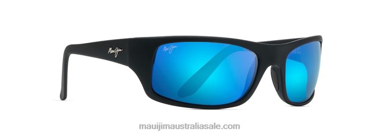 Peahi Polarized Wrap Sunglasses Maui Jim TVVRT272 Black Matte Rubber/Blue Hawaii