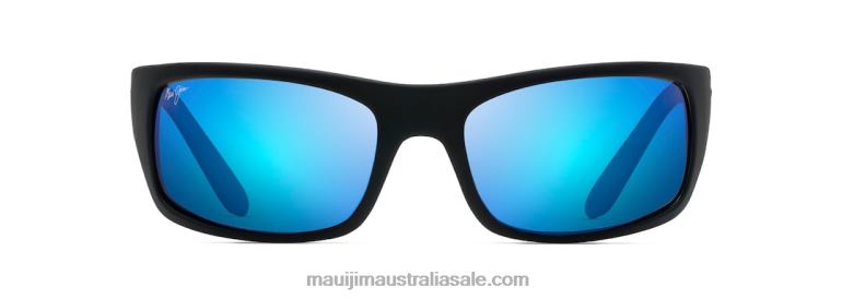 Peahi Polarized Wrap Sunglasses Maui Jim TVVRT272 Black Matte Rubber/Blue Hawaii