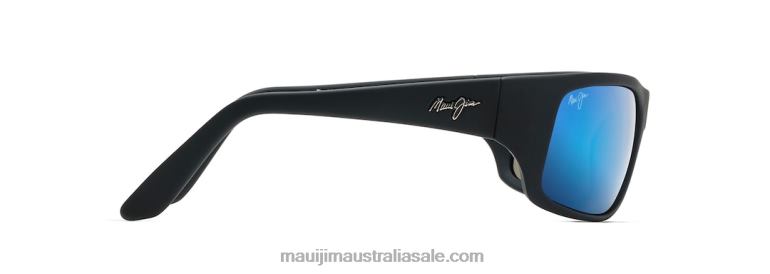 Peahi Polarized Wrap Sunglasses Maui Jim TVVRT272 Black Matte Rubber/Blue Hawaii