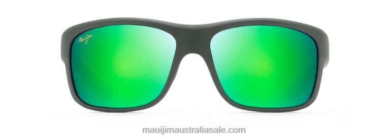 Southern Cross Polarized Wrap Sunglasses Maui Jim TVVRT260 Soft Matte Khaki with Brown and Black/Green